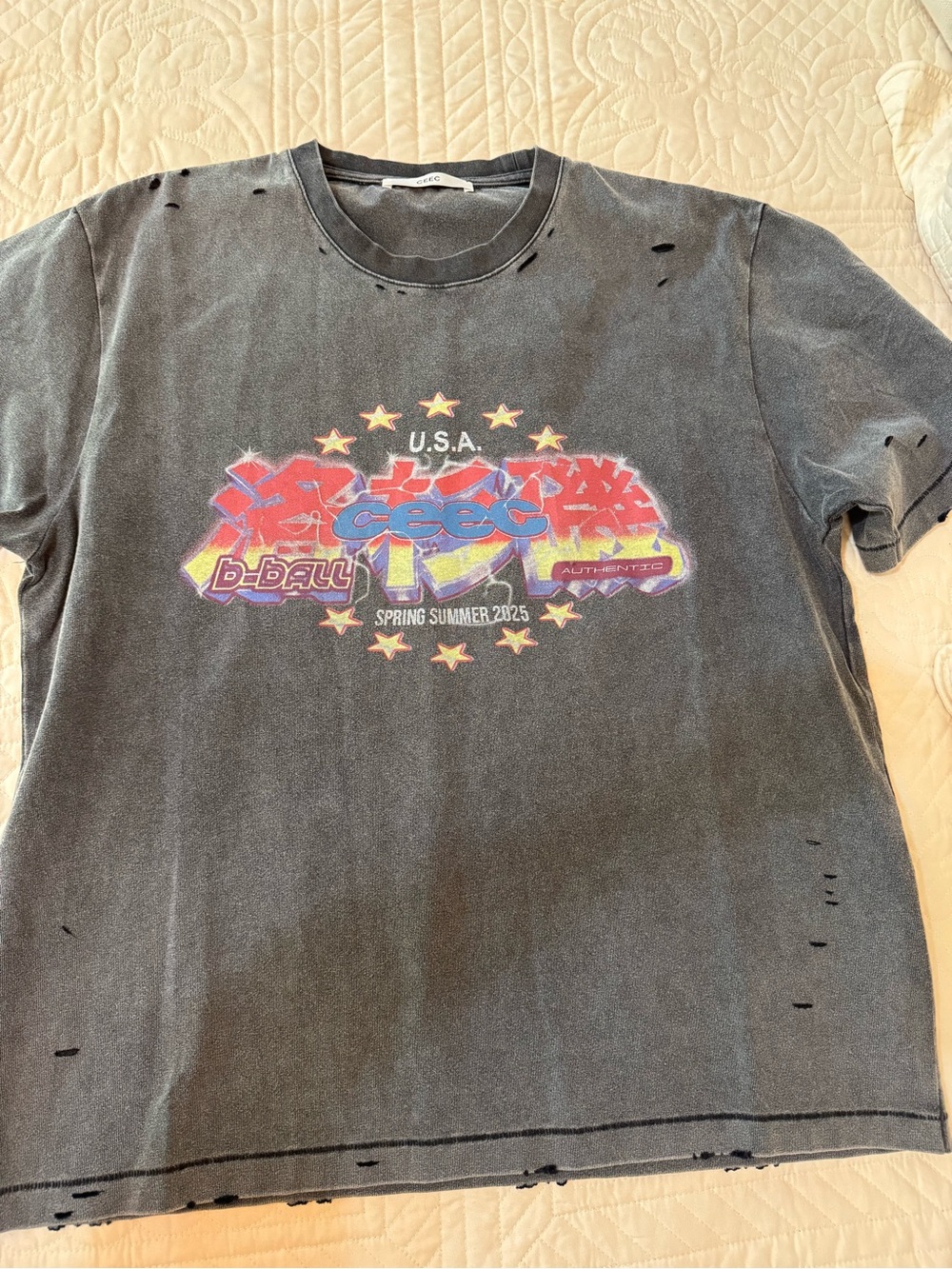 Graphic Distressed Men’s Tee - Black with Multicolor Print